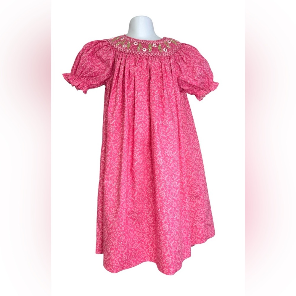 Petit Ami Pink Floral Girls Smocked Dress 4 Years